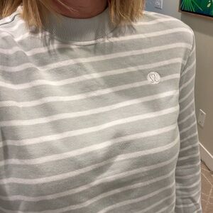 lululemon athletica Light Gray and White Striped Crew Neck Sweater